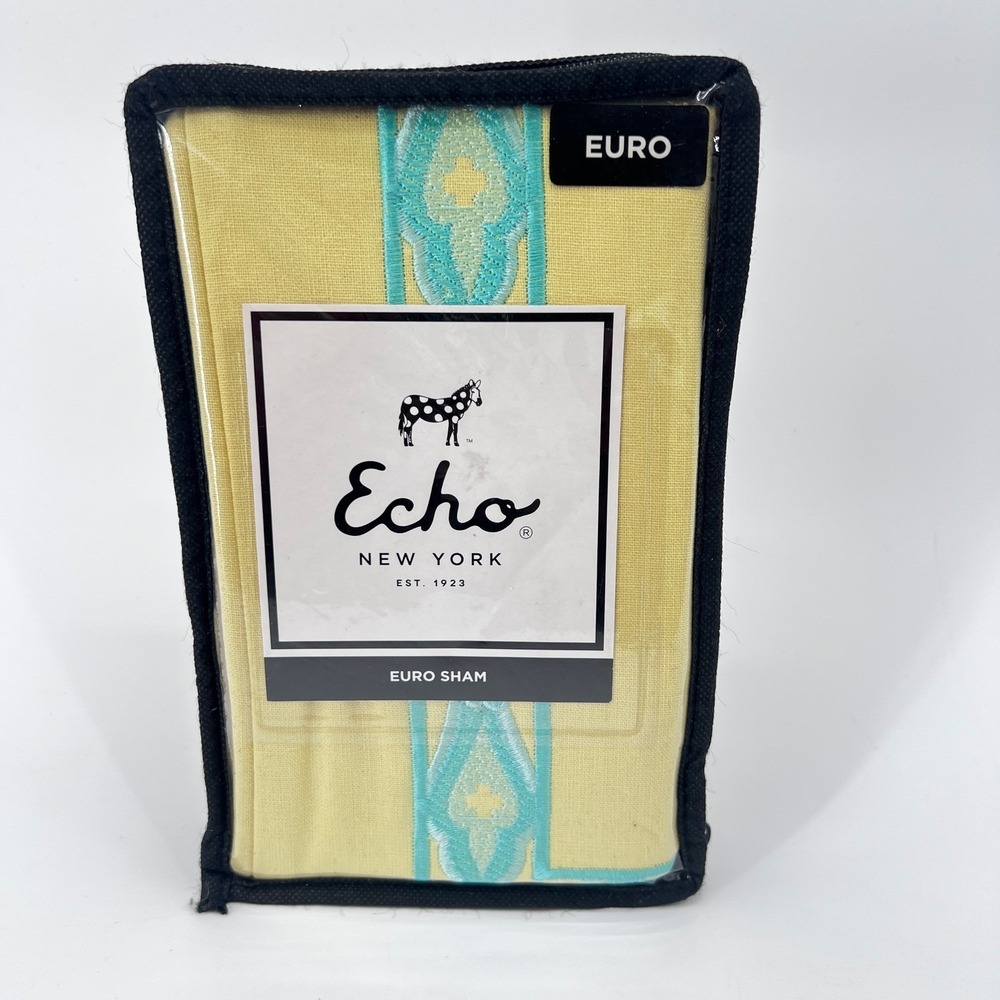 Echo New York Euro Sham NEW Guinevere Yellow Green Embroidered 100% Cotton